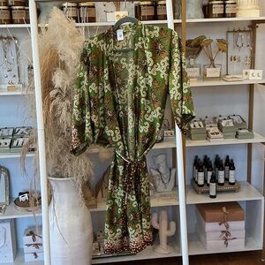 Green Floral Kimono Robe